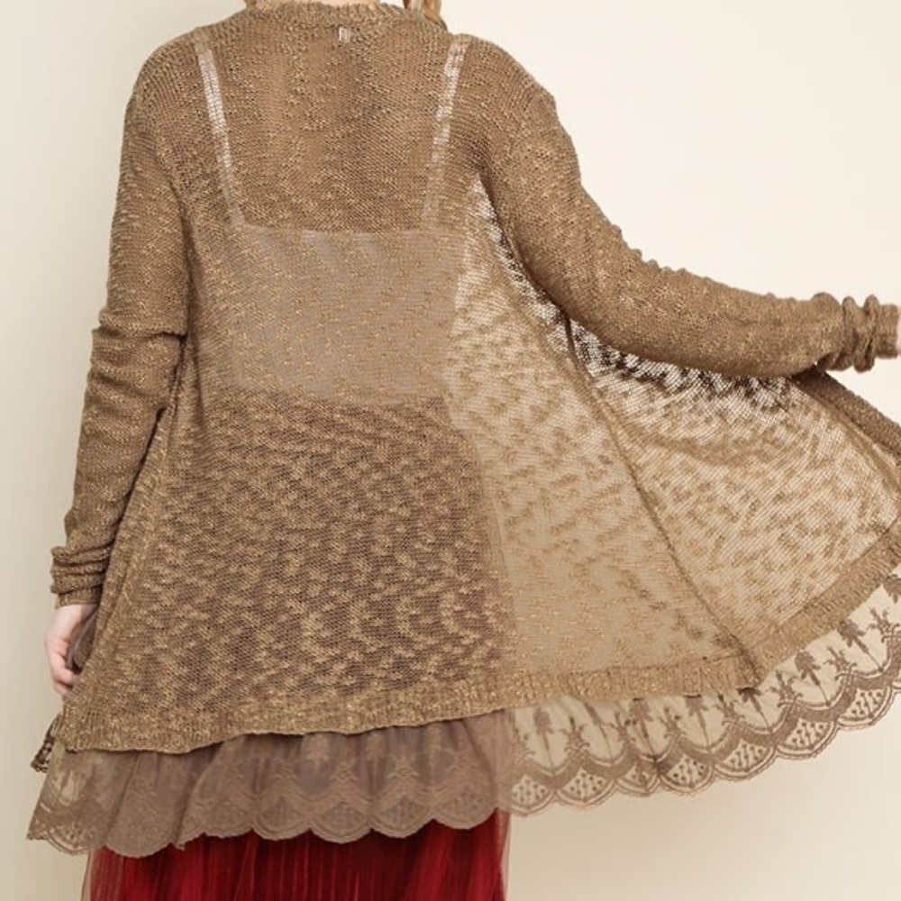Umgee Open Front Lace Hem Cardigan L - Picture 4 of 7